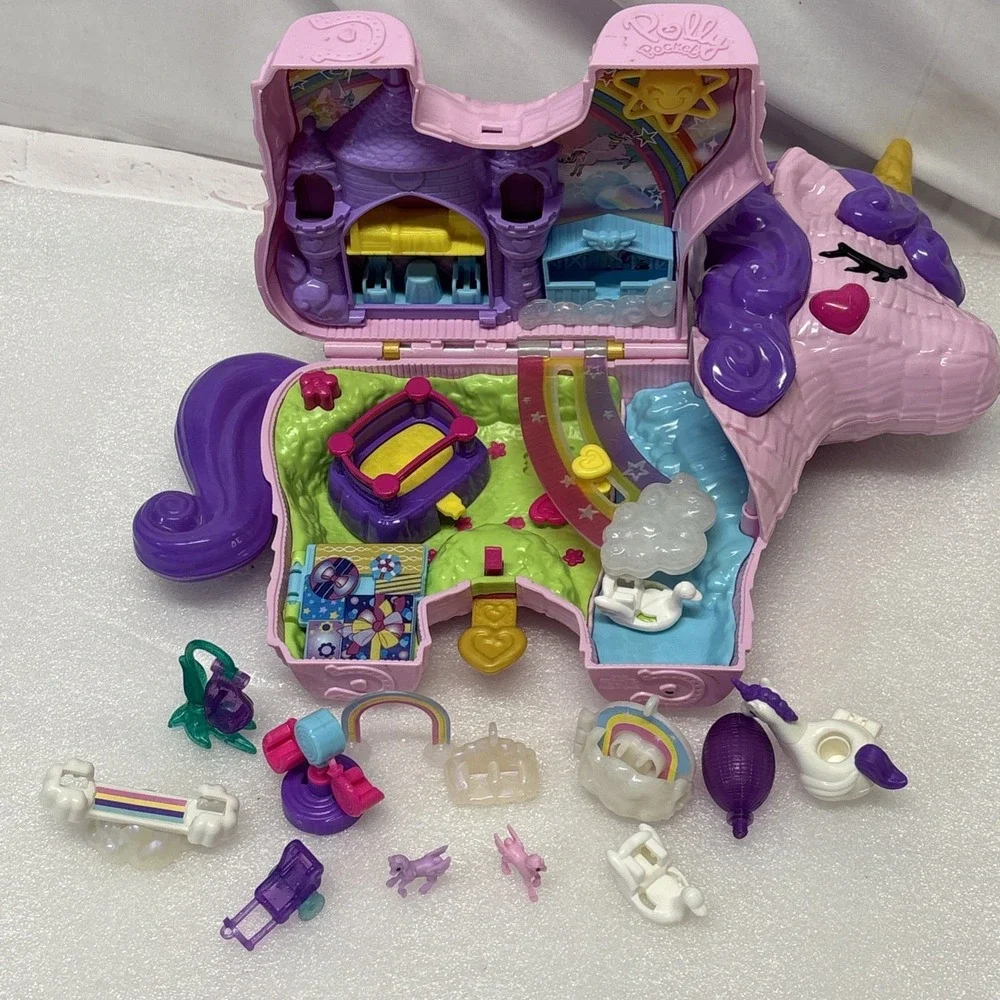 Polly Pocket Unicorn Party Large Compact Playset Micro Polly and Accessories